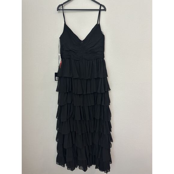 NWT Mac Duggal Black Sleeveless V-Neck Ruffle Tiered Dress 55416 Size 14 - Picture 6 of 10